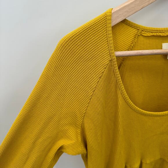 ANTHROPOLOGIE Maeve Mustard Yellow Tiered Long Sleeve Ribbed Top // M - Picture 6 of 11